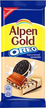 Альпен Гольд 95гр. Орео молочный со вкусом чизкейка и кус. печенья*19шт. Alpen Gold