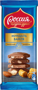 Россия Шоколад молочный с миндалем и вафлей 82гр./5шт.
