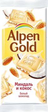 Альпен Гольд 85гр. белый с миндалем и кокосовой стружкой/21шт. Alpen Gold