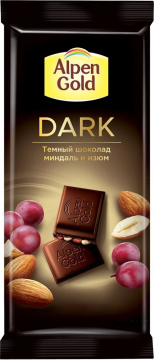 АЛЬПЕН ГОЛЬД шоколад темный с изюмом и миндалем 22x80г Alpen Gold