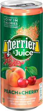Perrier 0,25л. персик, вишни/24шт. Ж/банка Перье Напиток газированный с соком